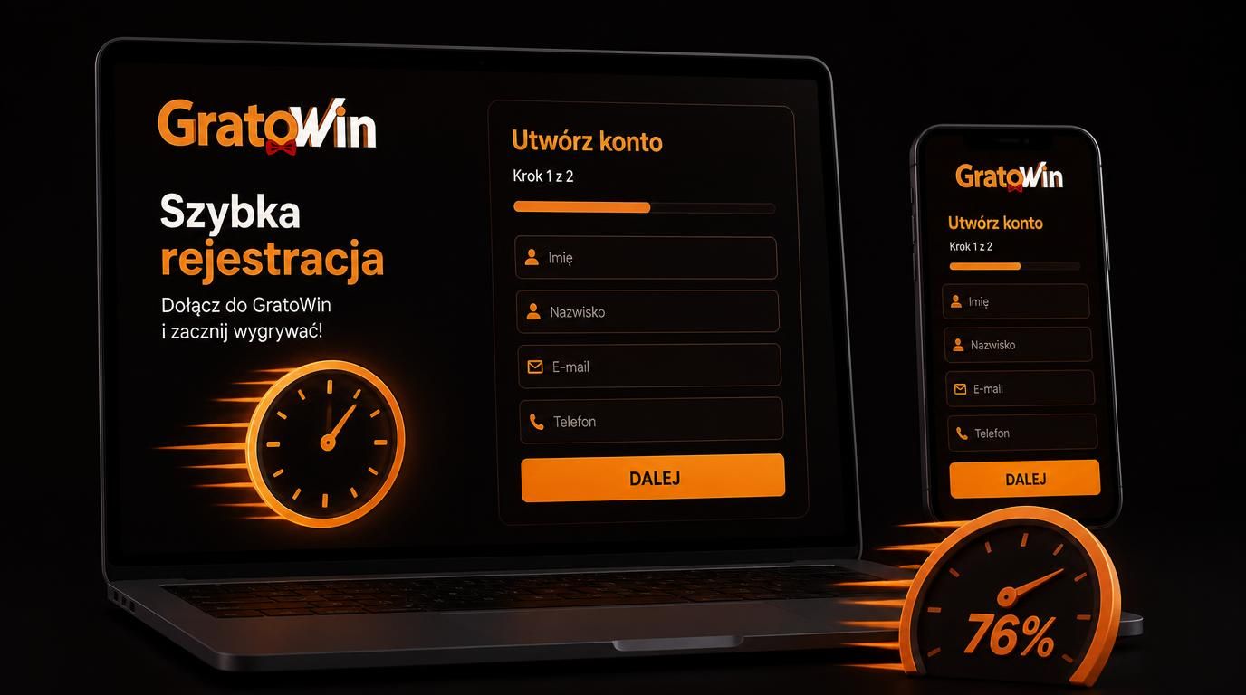 interfejs rejestracji kasyna Gratowin ukazujący formularz rejestracji na laptopie i telefonie 