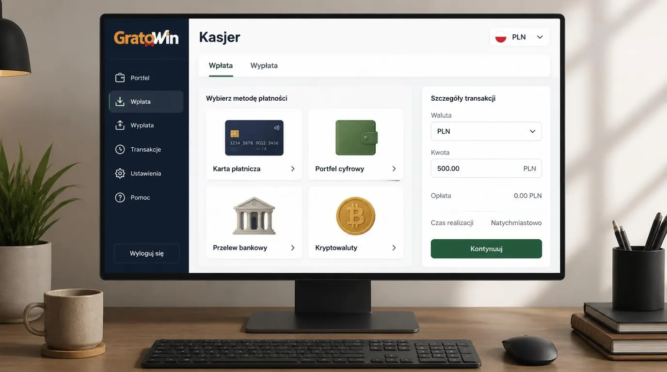 Panel rejestracji, weryfikacji tożsamości i kasy z wyborem płatności oraz wpłatą 20 PLN